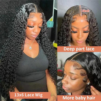 Bling Hair 13X6 Deep Wave Lace Front Wigs Human Hair 180% Density Deep Curly Transparent Lace Front Wigs Human Hair with Baby Hair Long Wavy Human Hair Wigs for Black Women Natural Color