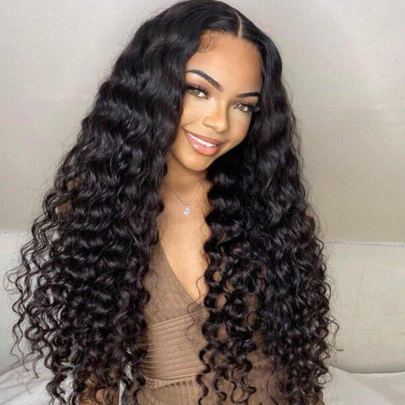 13X6 Deep Wave HD Lace Front Wigs Human Hair Pre Plucked 180% Density Curly Human Hair Wig