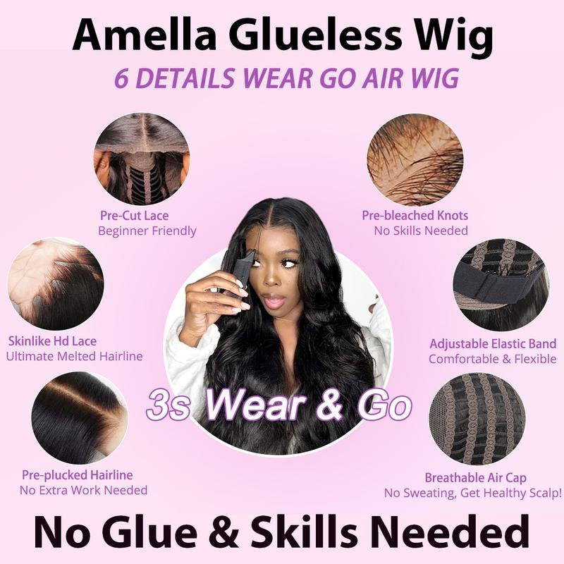 Amella 13X4 Pre-Everything Glueless Wigs Human Hair 220% Density Pre Plucked Pre Cut 12A Straight Human Hair Lace Frontal Wigs for Women Bleached Tiny Konts Closure Wigs Human Hair