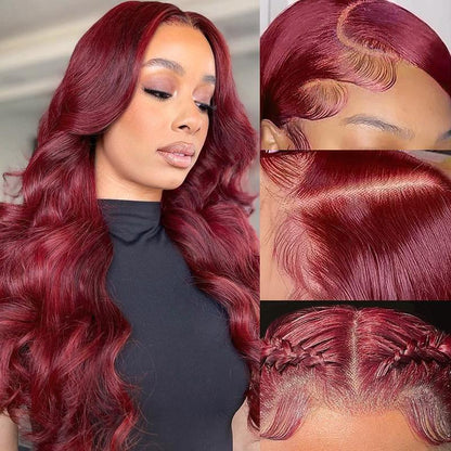 30 32Inch 180 Density 99J Burgundy Body Wave Wigs 13X4 Lace Frontal Human Hair Wigs for Women Wine Red Lace Closure Wig