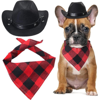 Pet Cowboy Costume Accessories Dog Cat Pet Size Cowboy Hat and Bandana Scarf West Cowboy Accessories for Puppy Kitten Party Festival and Daily Wearing Set of 2 (Coffee)