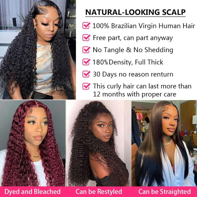 Water Wave 13X4 Lace Front Wigs 100% Human Hair Pre Plucked 180% Density Brazilian Wet and Wavy Human Hair Wigs for Women Water Curly Lace Frontal Wigs Human Hair Natural Color