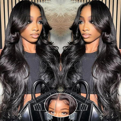 Glueless Wigs Human Hair Pre Plucked Pre Cut 5X5 HD Lace Closure Wigs Human Hair 26 Inch Wear and Go Body Wave Lace Front Wigs Human Hair for Black Women 180 Density Natural Black