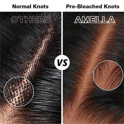 Amella 13X4 Pre-Everything Glueless Wigs Human Hair 220% Density Pre Plucked Pre Cut 12A Straight Human Hair Lace Frontal Wigs for Women Bleached Tiny Konts Closure Wigs Human Hair