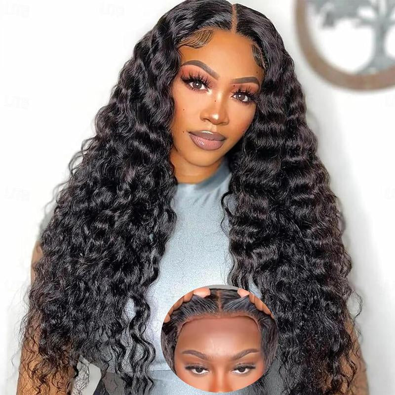 Utracycoy Glueless Wear and Go 5X5 Closure Lace Front Wig 180 Density Deep Wave Brazilian Human Hair Pre Cut Easy to Wear Natural Color Free Fast Shipping Ny Chair