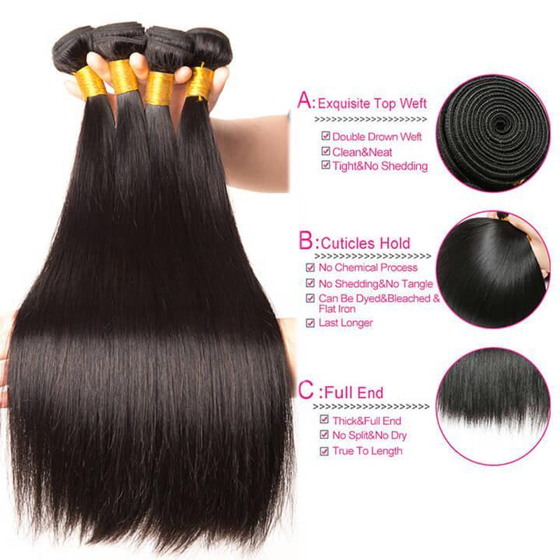 Hairvilla 3Pcs Straight 10A Brazilian Human Hair Bundles