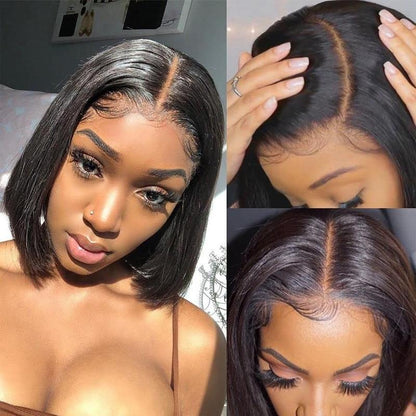 Bob Wig Human Hair Lace Front Wigs 13X4X1 T Part Wigs Short Bob 12Inch Human Hair Gluless Wigs 150% Brazilian Virgin Human Hair Bob Wigs Straight Hair Natural Color for Black Women