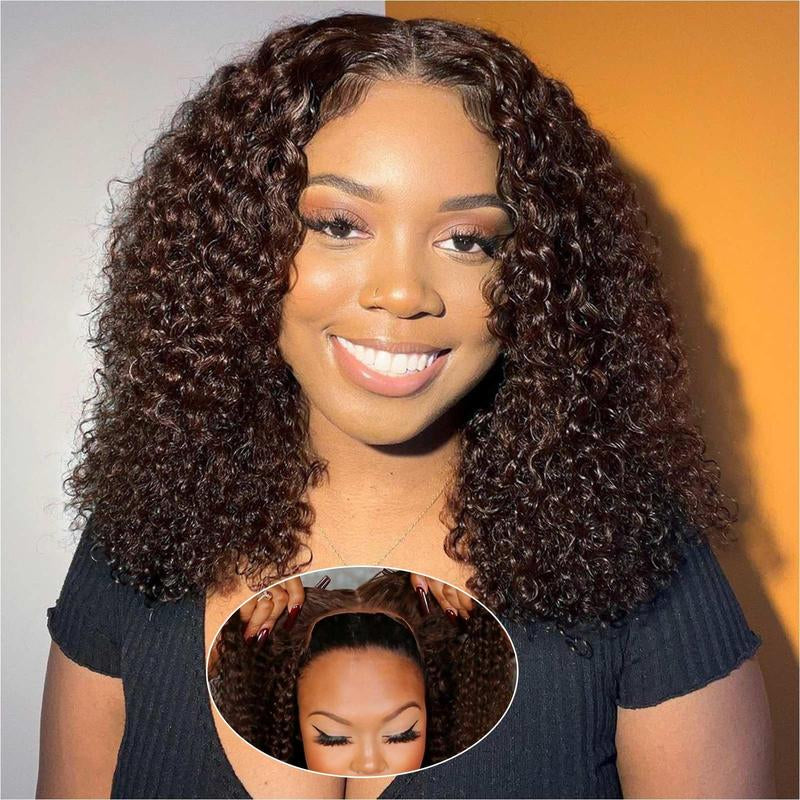 Omswet Chocolate Brown 5X5 HD Lace Closure Wigs Human Hair Deep Wave BOB Wig Human Hair Glueless Wigs Pre Plucked Curly Wigs for Black Women Human Hair Color #4 180 Density Human Hair Wigs 16 Inch