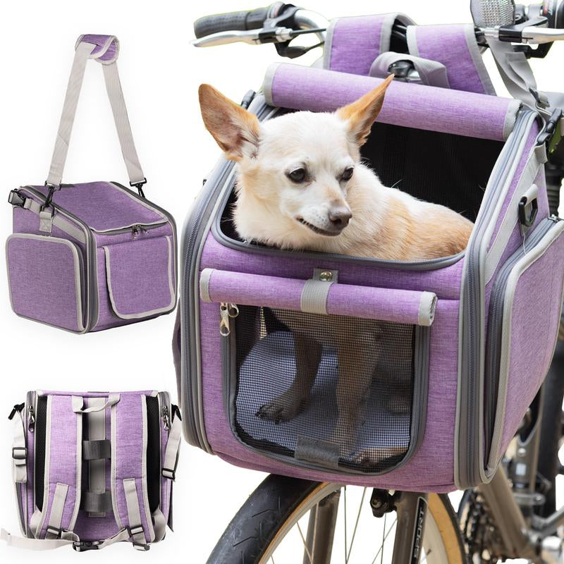 Dog Basket for Bike - 4-In-1 Pet Carrier Backpack & Puppy Car Seat for Hiking, Biking, Camping - Soft, Expandable, Collapsible - Scooter E-Bike Bicycle Carrier Cats, Small to Medium Pups