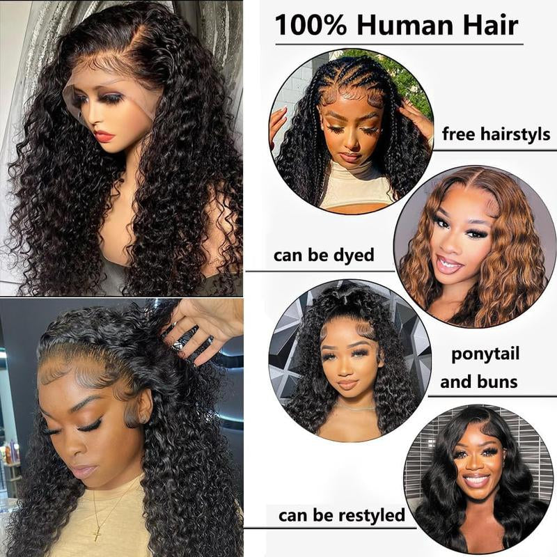 Vipbeauty Full 13X4 Water Wave Lace Frontal Wigs Human Hair 180% Density 12A HD Transparent Deep Wave Lace Frontal Wig Pre Plucked 12A Brazilian Wet and Wavy Virgin Human Hair Wigs for Women