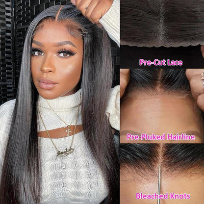 Wear and Go Glueless Wigs Human Hair Pre Plucked Pre Cut Straight Brazilian Lace Front Wigs Human Hair 5X5 Hd Lace Front Human Hair Wigs for Black Women Glueless Wig 200 Density