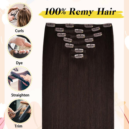 Clip in Hair Extensions Human Hair Silky Straight Remy Human Hair Clip in Extensions Thick 7 Pieces Natural Real Human Hair Extensions Clip Ins for Women Girls