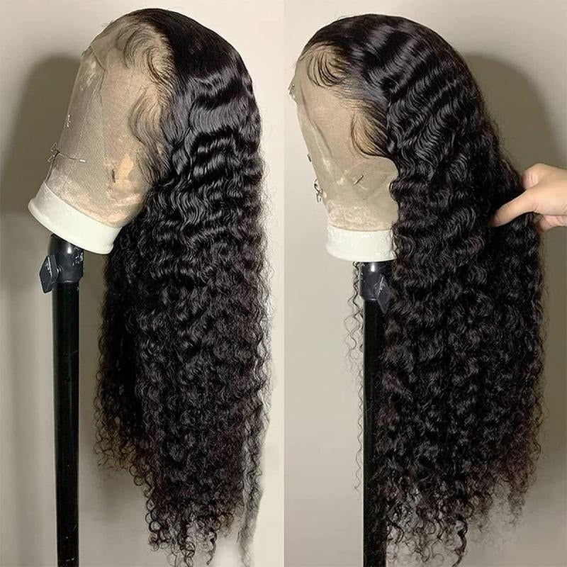 ALIGLOSSY Deep Wave Lace Front Wigs Human Hair Wigs for Women 13X4 HD Transparent Deep Curly Lace Front Wig Human Hair 180% Density Lace Frontal Wigs Human Hair Pre Plucked with Baby Hair