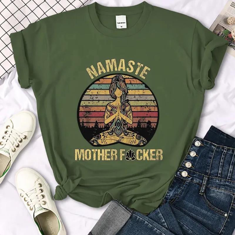 Vintage Namaste Mother Explicit Pattern Women T-Shirt O-Neck Creative T Shirts Casual Comfort Fashion Womenswear Comfortable Everyday Fit Top Piece Chic Day Lady Streetwear Tshirt Summer Crewneck