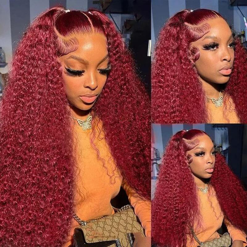 Cheetahbeauty 99J Burgundy Deep Wave Lace Front Wigs Human Hair 13X6 HD Lace Frontal Wigs Human Hair Lace Front Wigs Pre Plucked 99J Burgundy Deep Curly Wigs Human Hair Wigs for Women 180% Density