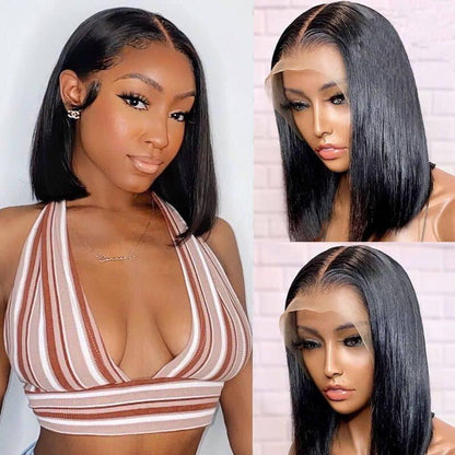 Bob Wig Human Hair Lace Front Wigs 13X4X1 T Part Wigs Short Bob 12Inch Human Hair Gluless Wigs 150% Brazilian Virgin Human Hair Bob Wigs Straight Hair Natural Color for Black Women