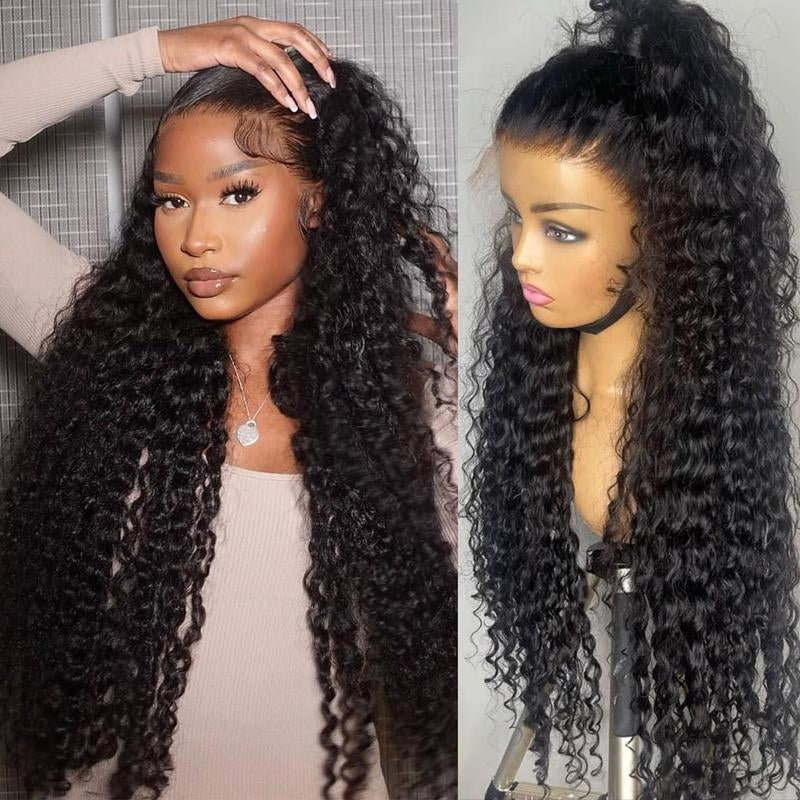 Bling Hair 13X6 Deep Wave Lace Front Wigs Human Hair 180% Density Deep Curly Transparent Lace Front Wigs Human Hair with Baby Hair Long Wavy Human Hair Wigs for Black Women Natural Color