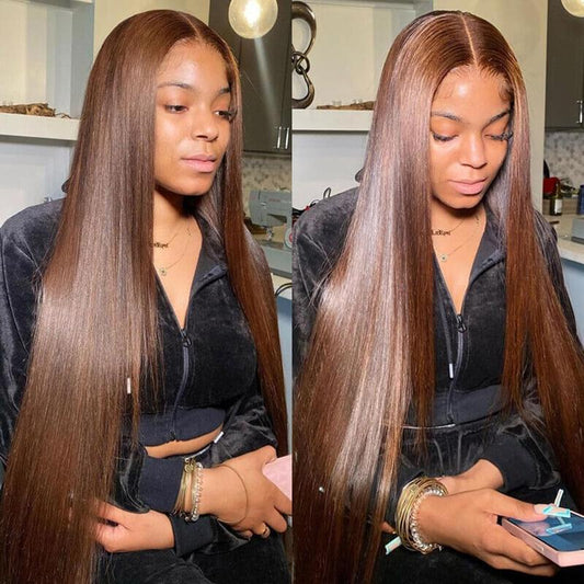 Lumiere #4 Colored Straight / Body Wave 13X6 12A Lace Front 180% Density Human Hair Wigs