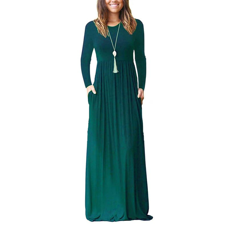 MISFAY 2024 Fall Women Long Sleeve Loose Plain Maxi Dresses Casual Long Dresses with Pockets