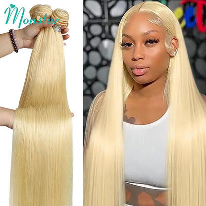 613 Blonde Bundles Human Hair 613 Straight Human Hair Bundles 12A Grade 100% Unprocessed Brazilian Virgin Human Hair 1 Bundle Blonde Hair Weave Bundles 3.5Oz/Bundle 18 Inch