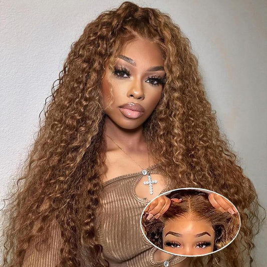 5X5 Wear and Go Glueless Wigs Human Hair Pre Plucked Pre Cut Highlight Blonde Water Wave Lace Front Wigs Human Hair HD Lace Closure Ombre Wig Human Hair Curly Lace Closure Human Hair Wig 22 Inch