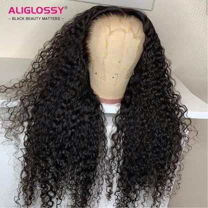 ALIGLOSSY Deep Wave Lace Front Wigs Human Hair Wigs for Women 13X4 HD Transparent Deep Curly Lace Front Wig Human Hair 180% Density Lace Frontal Wigs Human Hair Pre Plucked with Baby Hair