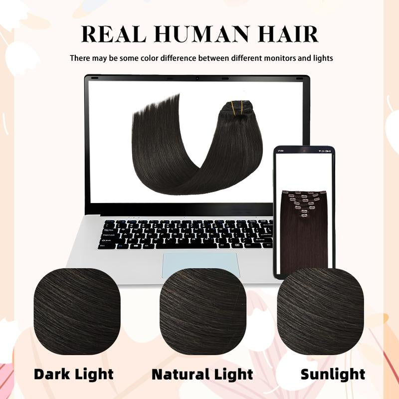 Clip in Hair Extensions Human Hair Silky Straight Remy Human Hair Clip in Extensions Thick 7 Pieces Natural Real Human Hair Extensions Clip Ins for Women Girls