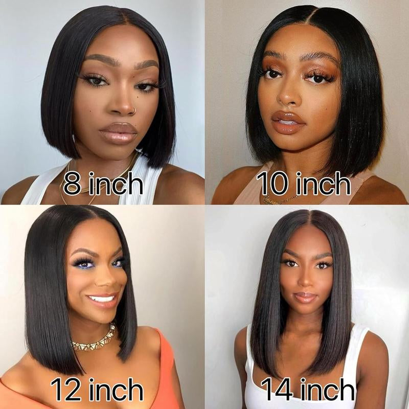 7X5 Glueless Straight Bob Wig Human Hair 200% Scale Lace Knotless Straight Blunt Cut Bone Straight Bob Wigs Preplucked Hairline with Baby Hair