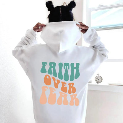 Colored Faith over Fear Christian Hoodie Retro Women Long Sleeve Jumper Inspirational Pullovers