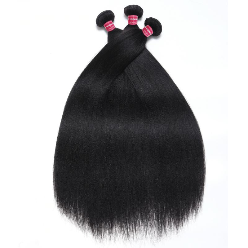 Sunber Yaki Straight 3/4Pcs Virgin Hair Extensions with Human Hair Bundles