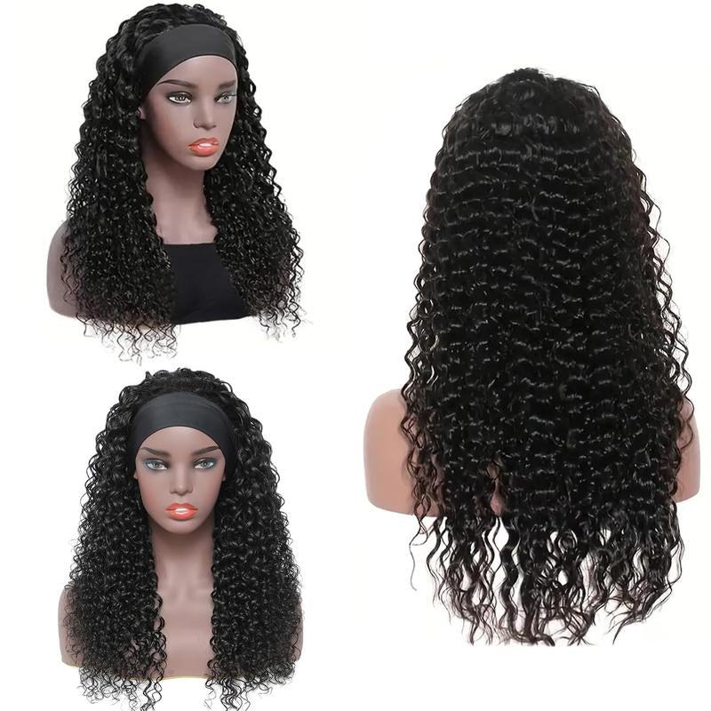 Headband Wig Human Hair Deep Wave 20 Inch Human Hair Headband Wig Glueless Curly Hair Human Hair Wigs None Lace Front Wigs Human Hair for Black Women Human Hair Natural Color