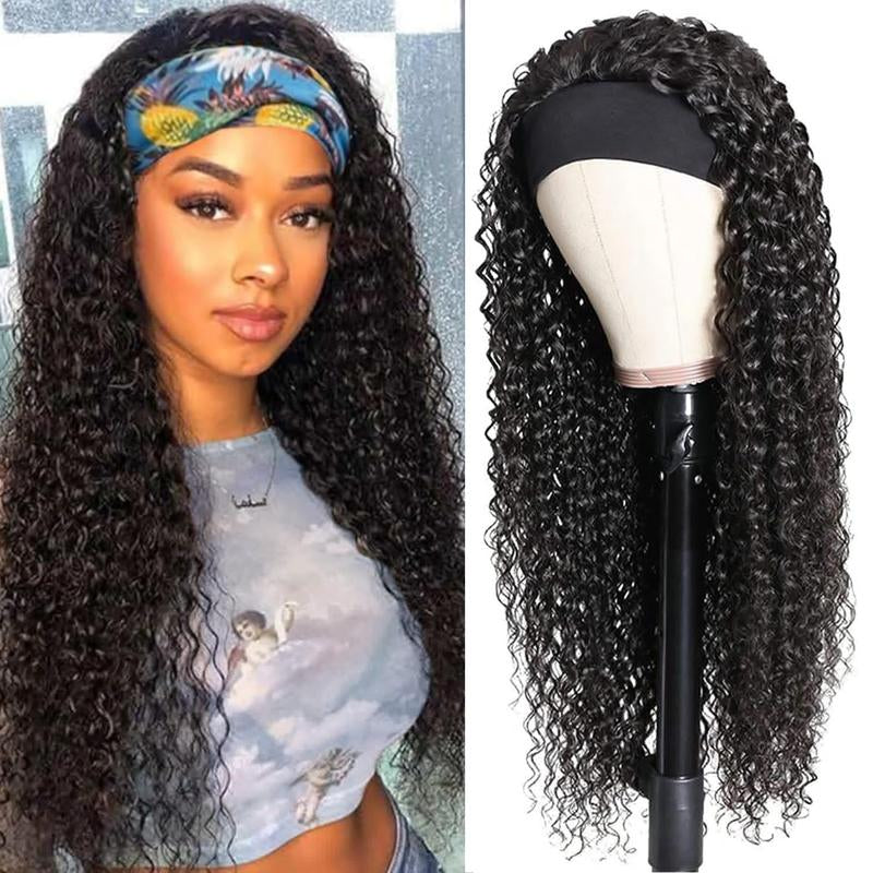 Headband Wig Human Hair Deep Wave 20 Inch Human Hair Headband Wig Glueless Curly Hair Human Hair Wigs None Lace Front Wigs Human Hair for Black Women Human Hair Natural Color