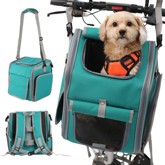 Dog Basket for Bike - 4-In-1 Pet Carrier Backpack & Puppy Car Seat for Hiking, Biking, Camping - Soft, Expandable, Collapsible - Scooter E-Bike Bicycle Carrier Cats, Small to Medium Pups