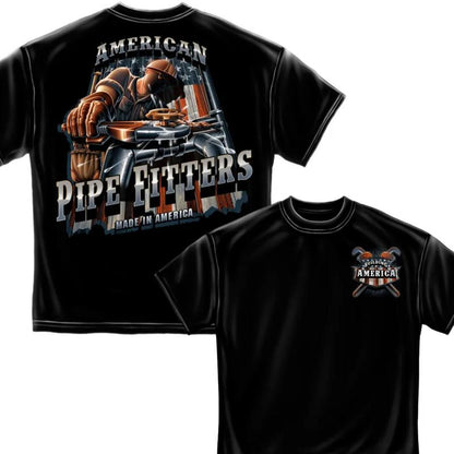 Blue Collar American Pipe Fitters Worker Flag Two Sides T-Shirt, Patriot Worker T-Shirt, Proud Blue Collar Worker Tee, Men T-Shirt, Blue Collar Patriot, 4Th of July Men Tee, American USA Skilled Union Worker, Pipeline, Heavy Cotton Shirt