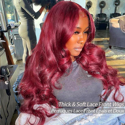 30 32Inch 180 Density 99J Burgundy Body Wave Wigs 13X4 Lace Frontal Human Hair Wigs for Women Wine Red Lace Closure Wig