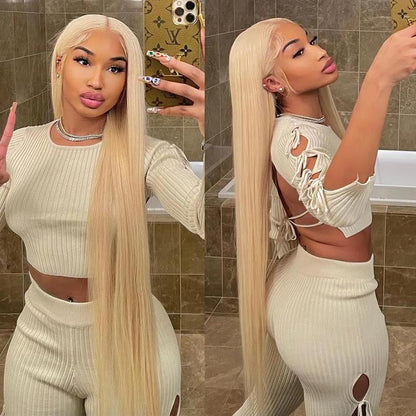 613 Blonde 13X6 Transparent Lace Front Human Hair Wigs 180% Density Preplucked Brazilian Straight Lace Frontal Wig with Baby Hair 16-40 Inch