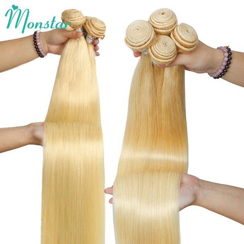 613 Blonde Bundles Human Hair 613 Straight Human Hair Bundles 12A Grade 100% Unprocessed Brazilian Virgin Human Hair 1 Bundle Blonde Hair Weave Bundles 3.5Oz/Bundle 18 Inch