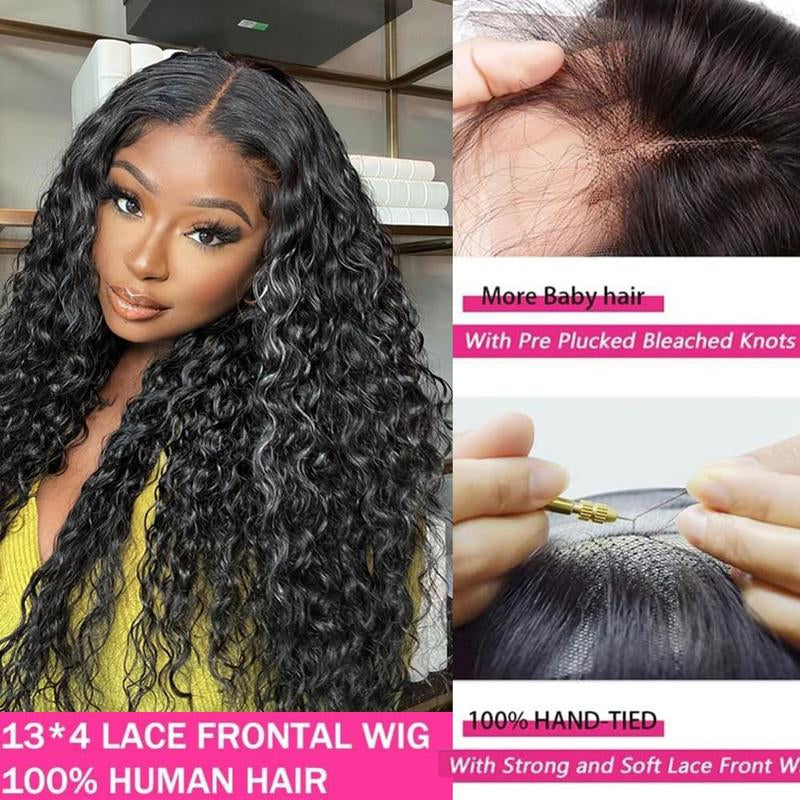 Vipbeauty Full 13X4 Water Wave Lace Frontal Wigs Human Hair 180% Density 12A HD Transparent Deep Wave Lace Frontal Wig Pre Plucked 12A Brazilian Wet and Wavy Virgin Human Hair Wigs for Women