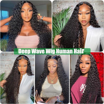 Utracycoy Glueless Wear and Go 5X5 Closure Lace Front Wig 180 Density Deep Wave Brazilian Human Hair Pre Cut Easy to Wear Natural Color Free Fast Shipping Ny Chair