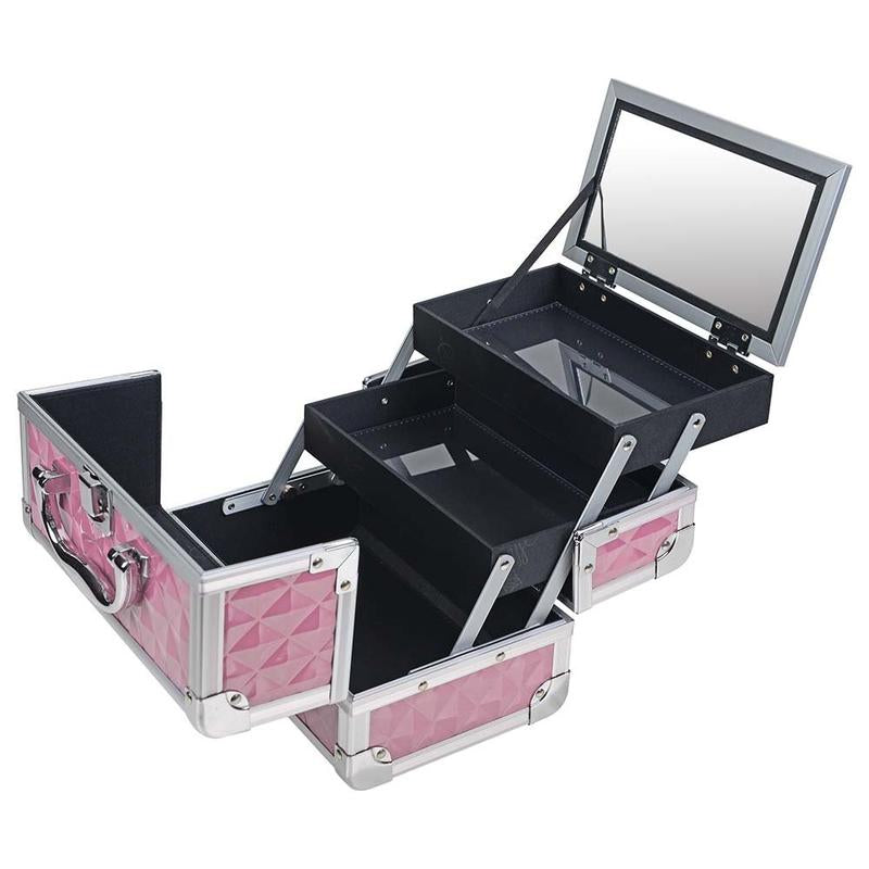 SHANY Chic Makeup Train Case Cosmetic Box Portable Makeup Case Cosmetics Beauty Organizer Jewelry Storage with Locks, Multi Trays Makeup Storage Box with Makeup Mirror - Polite PINK