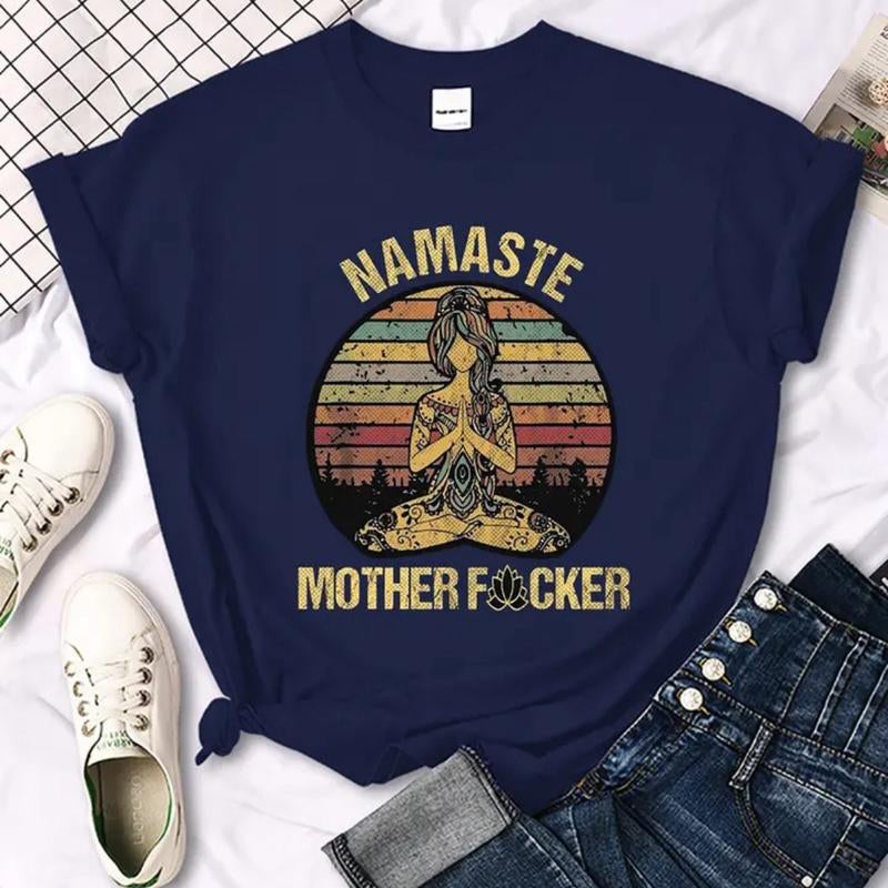 Vintage Namaste Mother Explicit Pattern Women T-Shirt O-Neck Creative T Shirts Casual Comfort Fashion Womenswear Comfortable Everyday Fit Top Piece Chic Day Lady Streetwear Tshirt Summer Crewneck