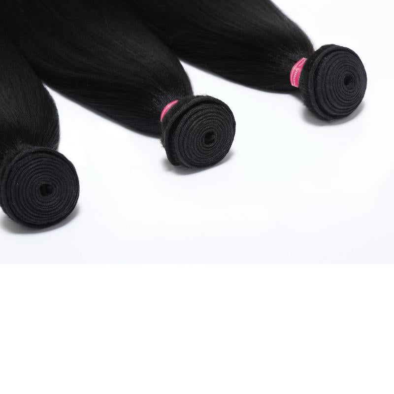 Sunber Yaki Straight 3/4Pcs Virgin Hair Extensions with Human Hair Bundles