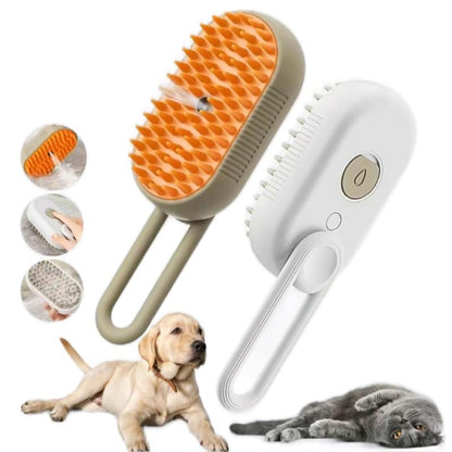 3-In-1 Pet Grooming Tool - Steam Brush, Hair Remover, and Silicone Massage Comb | Cat & Dog Grooming Brush, Hair Detangling Comb | Ideal for Pet Hair Removal and Grooming | Cat & Dog Accessories