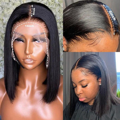 Bob Wig Human Hair Lace Front Wigs 13X4X1 T Part Wigs Short Bob 12Inch Human Hair Gluless Wigs 150% Brazilian Virgin Human Hair Bob Wigs Straight Hair Natural Color for Black Women