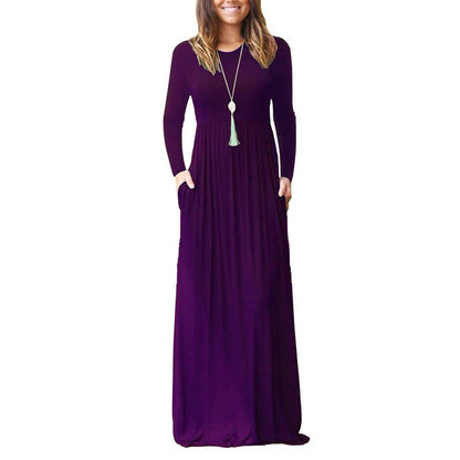 MISFAY 2024 Fall Women Long Sleeve Loose Plain Maxi Dresses Casual Long Dresses with Pockets