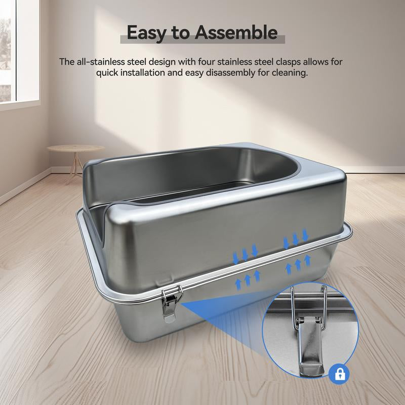 Pet Magic M Enclosed Stainless Steel Cat Litter Box with Metal Lid and Scoop,Suitable for Small Cats or Rabbits,Rust-Resistant,Odor-Control,Easy to Clean,Durable & Long-Lasting with round Edge Stainless Steel