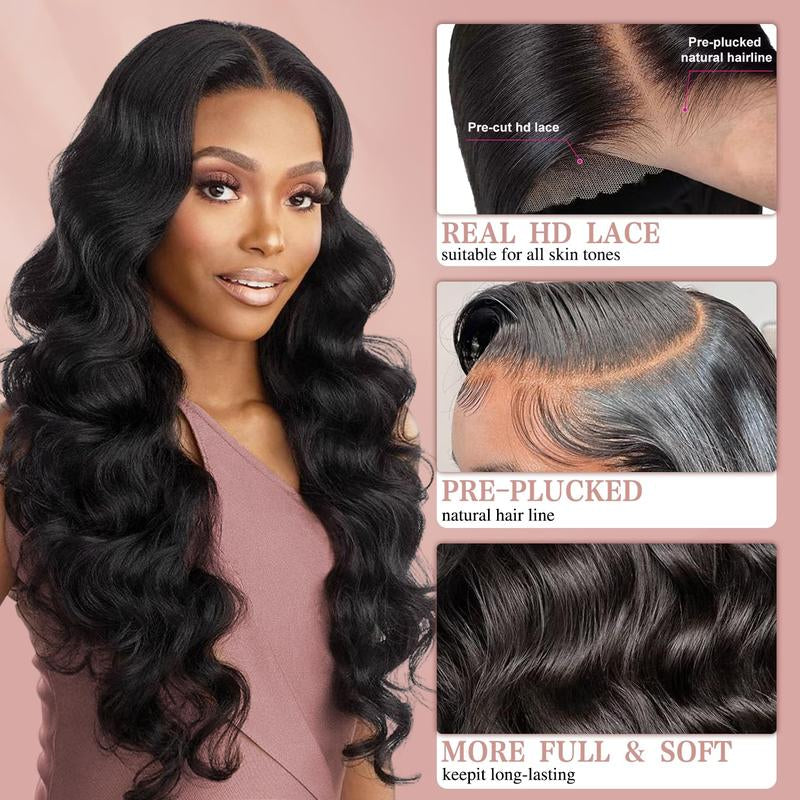 Enivuoso 6X5 Wear and Go Glueless Wig Pre Cut Lace Body Wave Lace Front Wigs Human Hair Pre Plucked and Bleached Knots HD Transparent Lace Wig Natural Colo