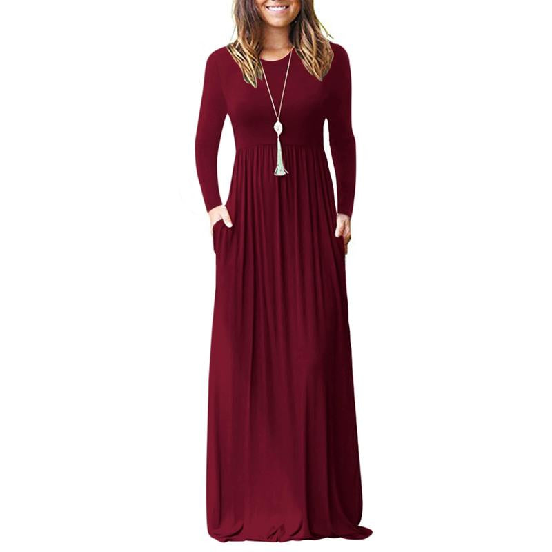 MISFAY 2024 Fall Women Long Sleeve Loose Plain Maxi Dresses Casual Long Dresses with Pockets