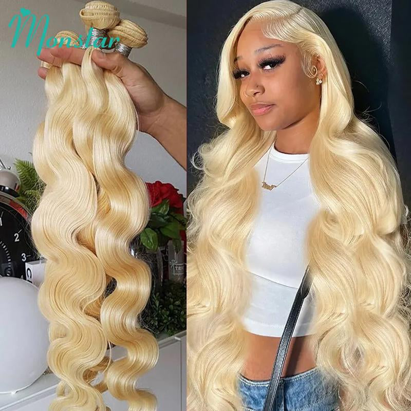 613 Blonde Bundles Human Hair 613 Straight Human Hair Bundles 12A Grade 100% Unprocessed Brazilian Virgin Human Hair 1 Bundle Blonde Hair Weave Bundles 3.5Oz/Bundle 18 Inch