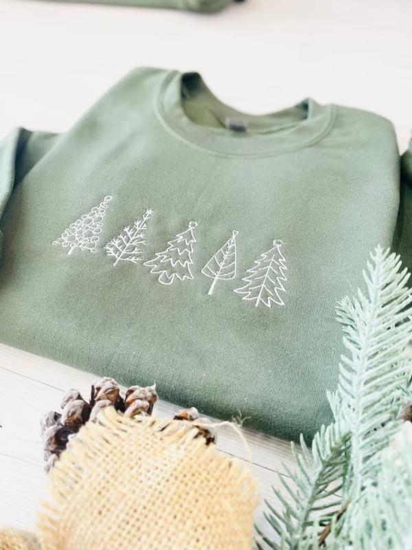 Christmas Tree Embroidered Sweatshirt, Christmas Sweatshirt, Embroidered Christmas Sweatshirt, Christmas Embroidery Sweater